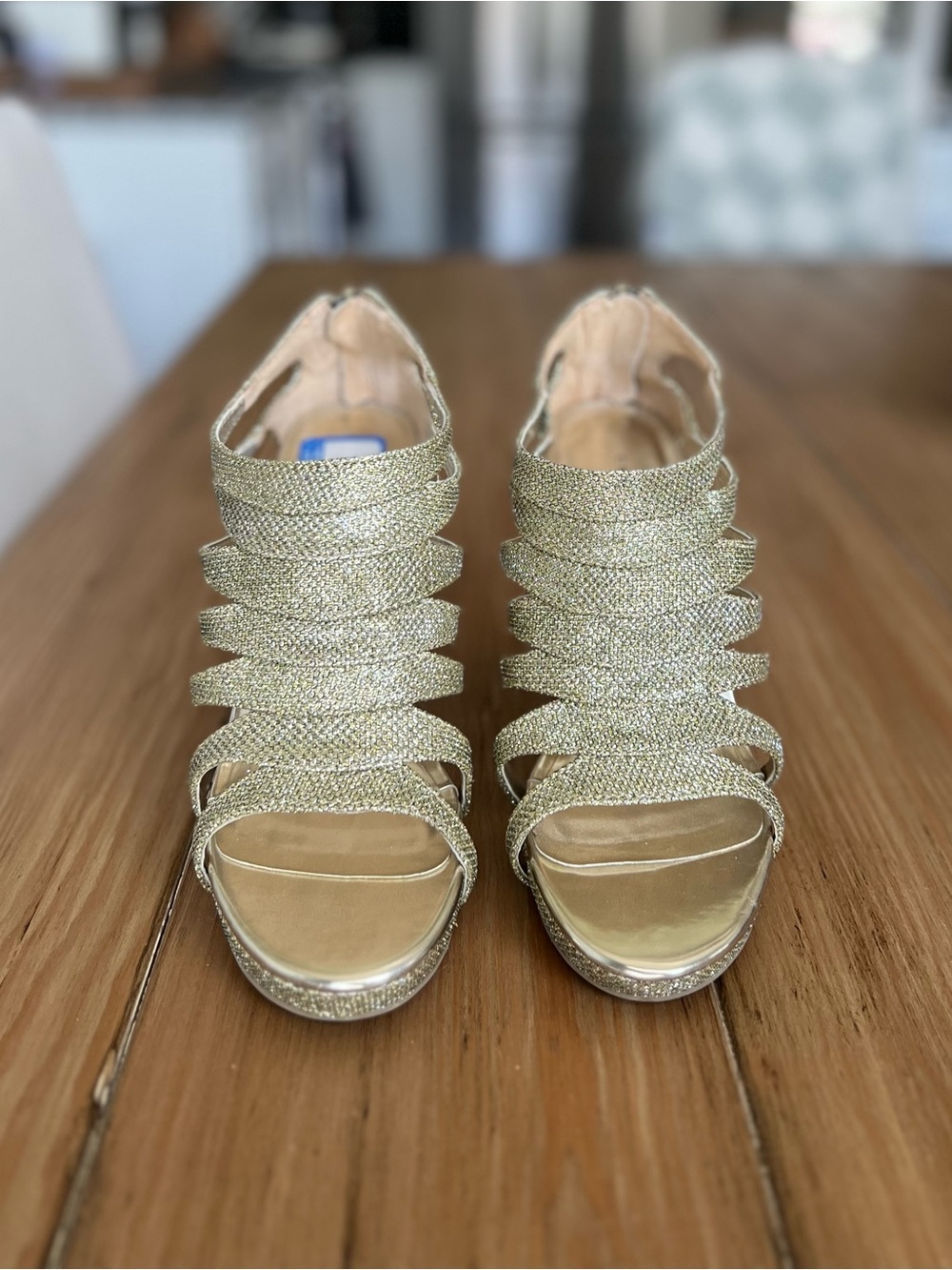 Women's Chinese Laundry Strappy Metallic Gold Heels